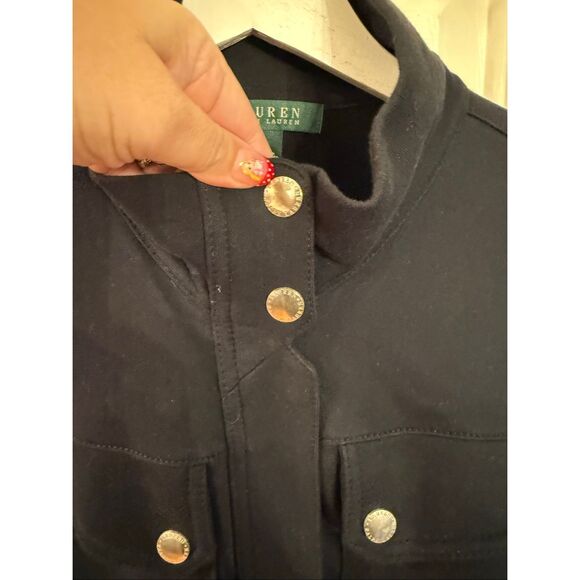Lauren Ralph Lauren Black Jersey Funnel Neck Zip Button Jacket sz L EUC - Picture 4 of 9